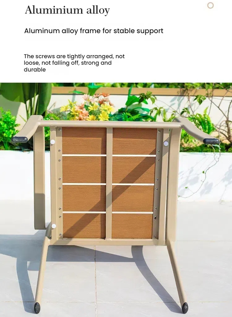 Outdoor Aluminum Frame Garden Chair with Imitation Wood Slats, Stackable Patio Armchair