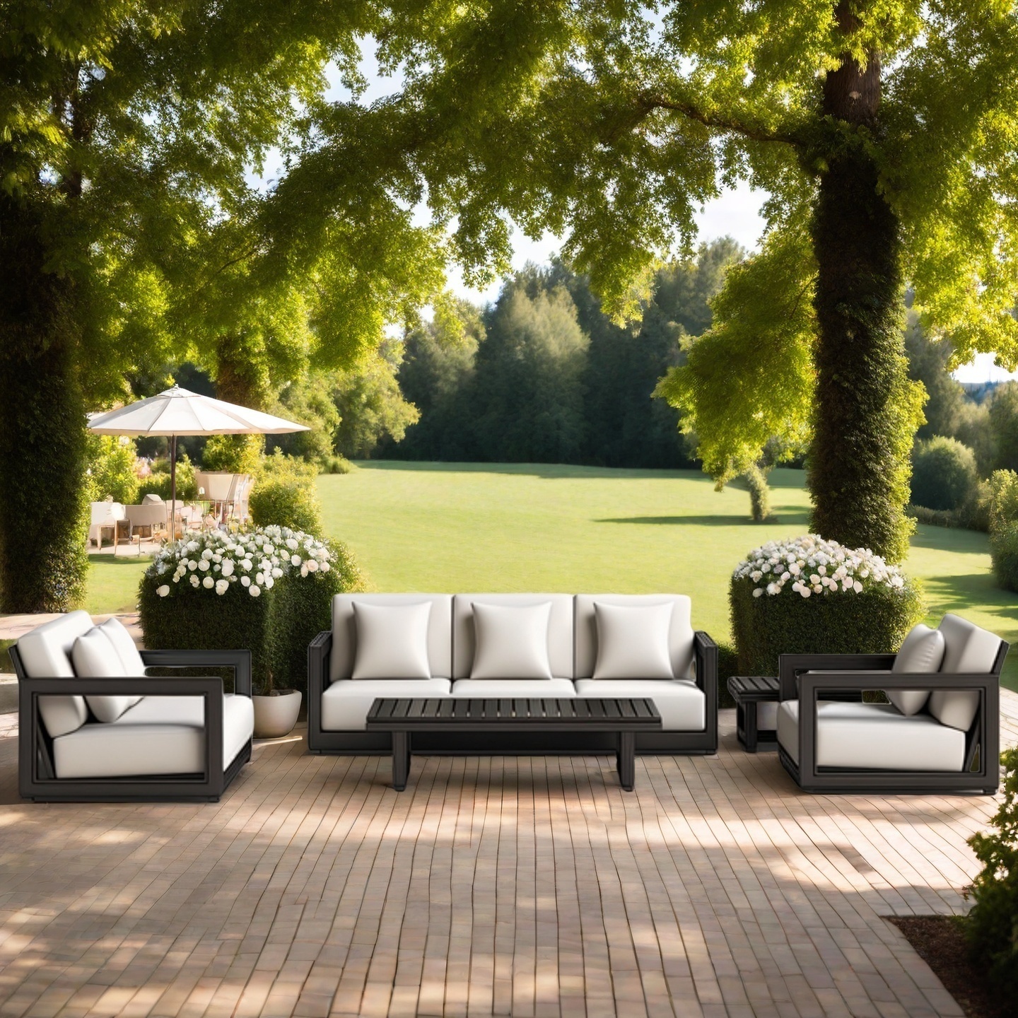 5-Piece Black Aluminum Outdoor Sofa Set 