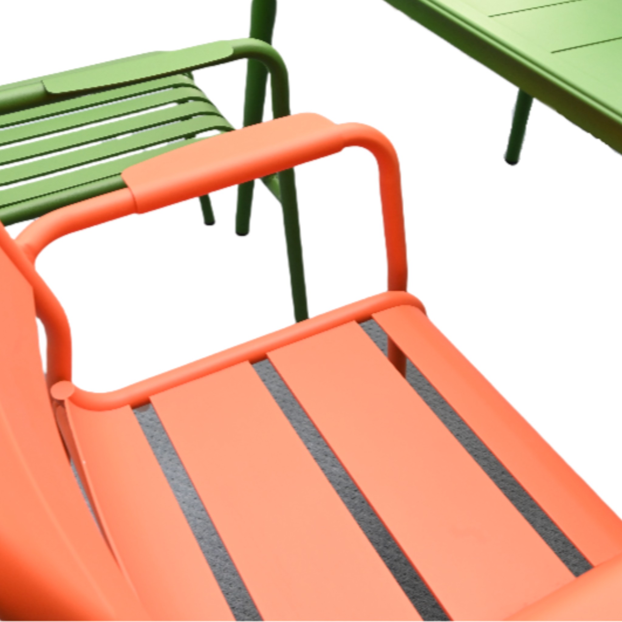 Aluminum Outdoor Dining Set | Stylish Garden Furniture with Green and Orange Chairs