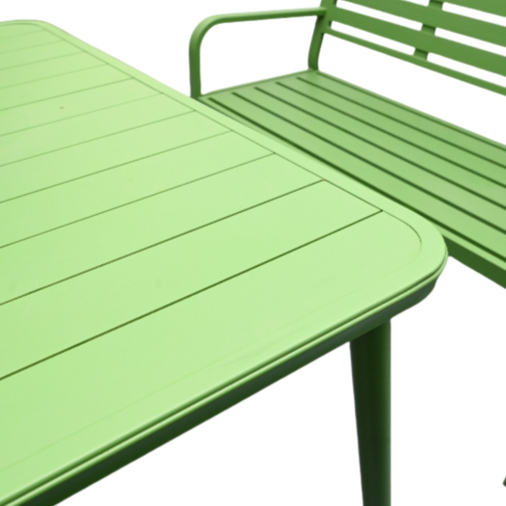Aluminum Outdoor Dining Set | Stylish Garden Furniture with Green and Orange Chairs