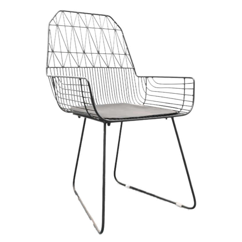 Aluminum Patio Chair with Geometric Wire Backrest and Cushion – Modern Outdoor Seating