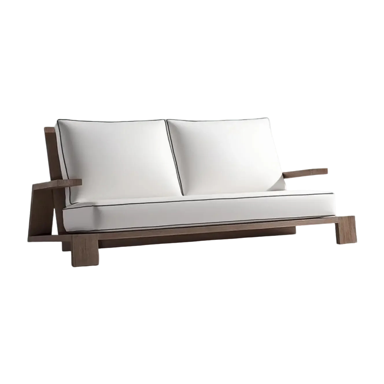 Architectural Outdoor Sofa Set with White Cushions – Solid Wood Modern Garden Lounge Set (6 Pieces)
