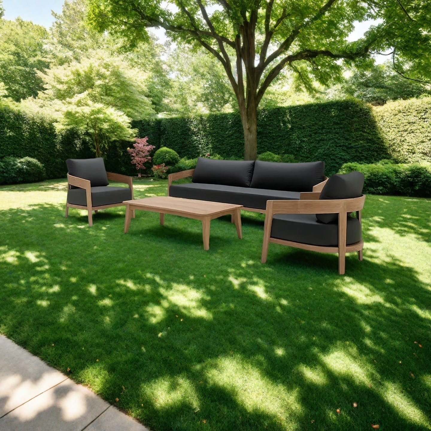Contemporary Teak Wood Outdoor Sofa Set 