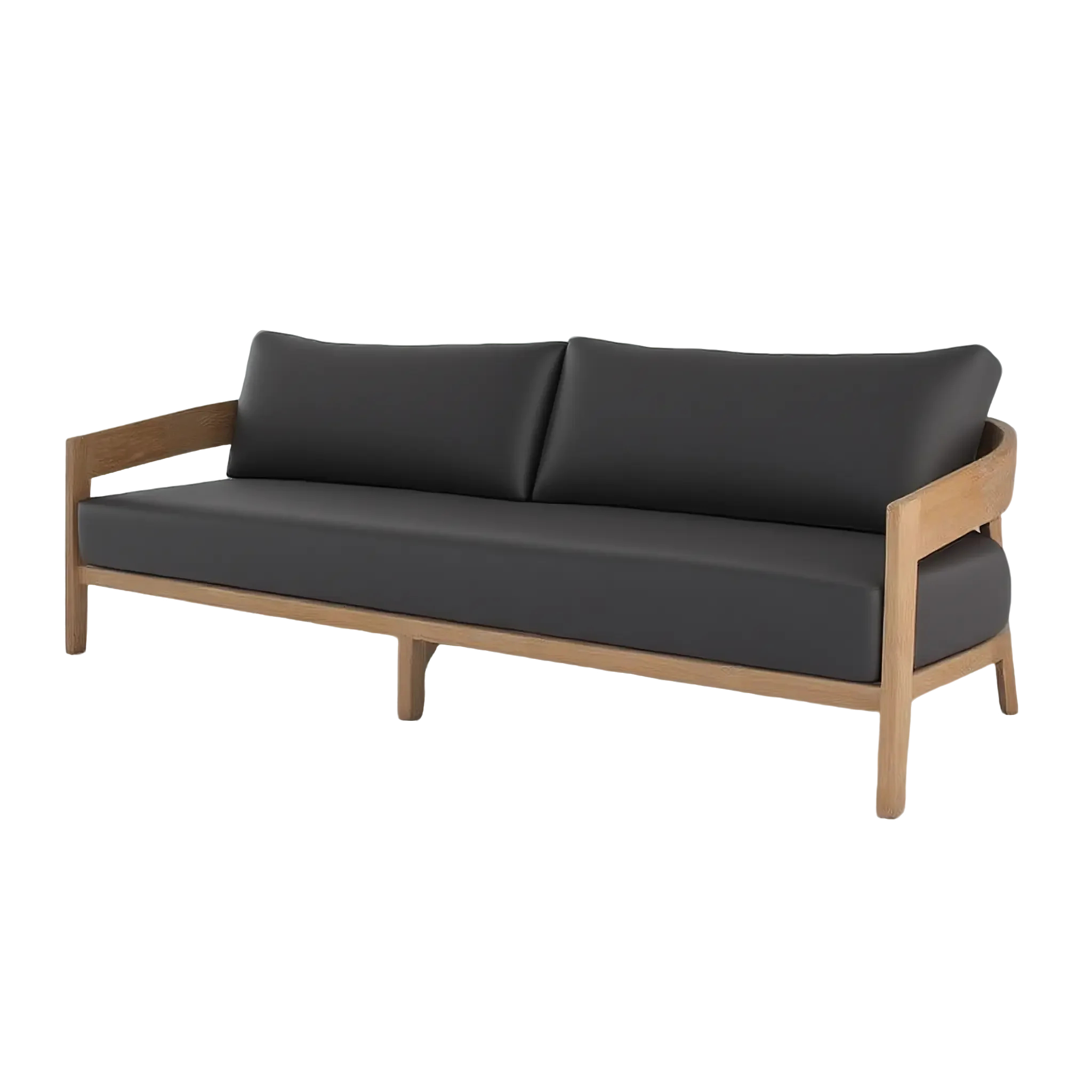 Contemporary Teak Wood Outdoor Sofa Set with Black Cushions – 4-Piece Patio Lounge Furniture Set