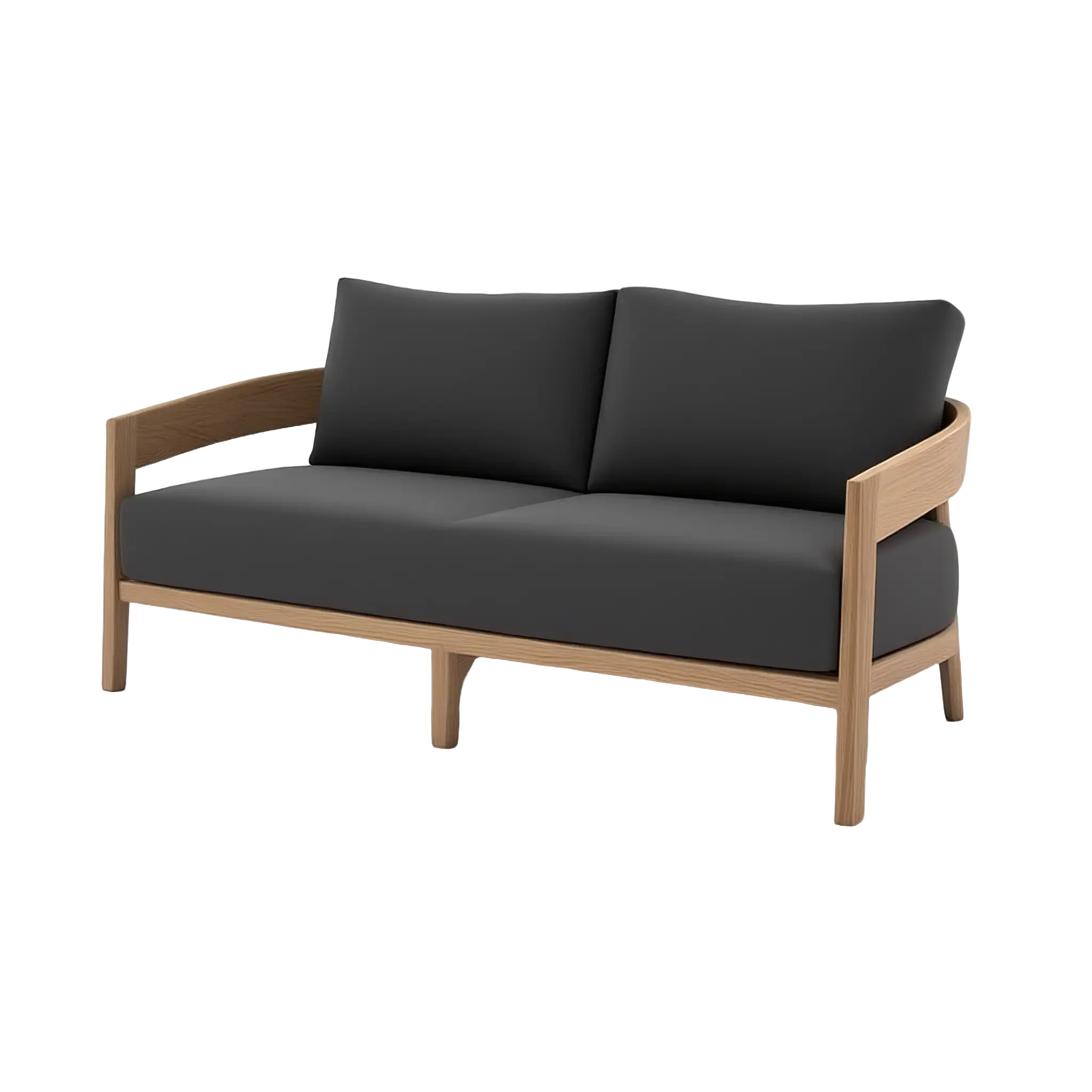 Contemporary Teak Wood Outdoor Sofa Set with Black Cushions – 4-Piece Patio Lounge Furniture Set