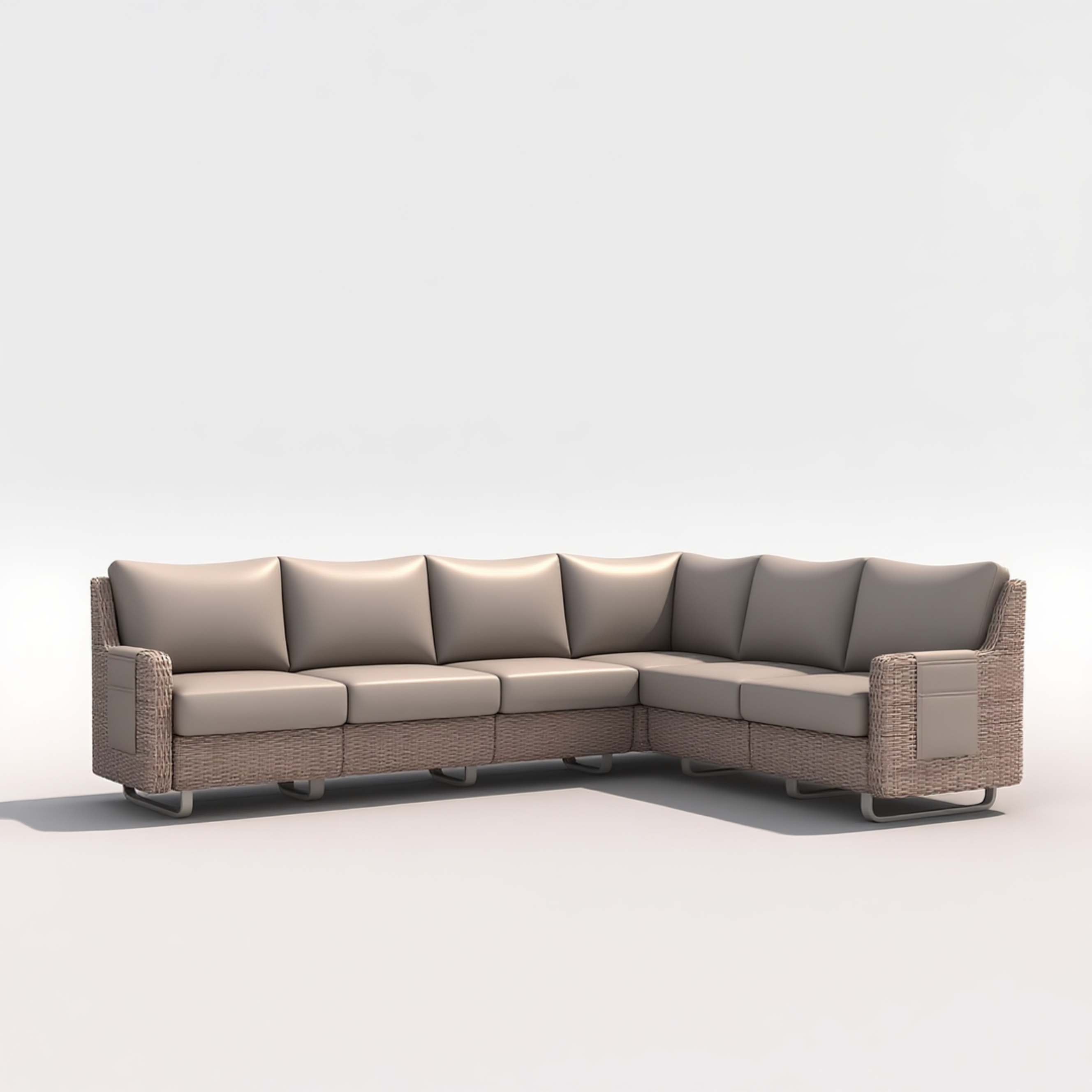 Luxury PE Rattan Outdoor Sofa Set with Rolling Bar Table – Modular Patio Seating