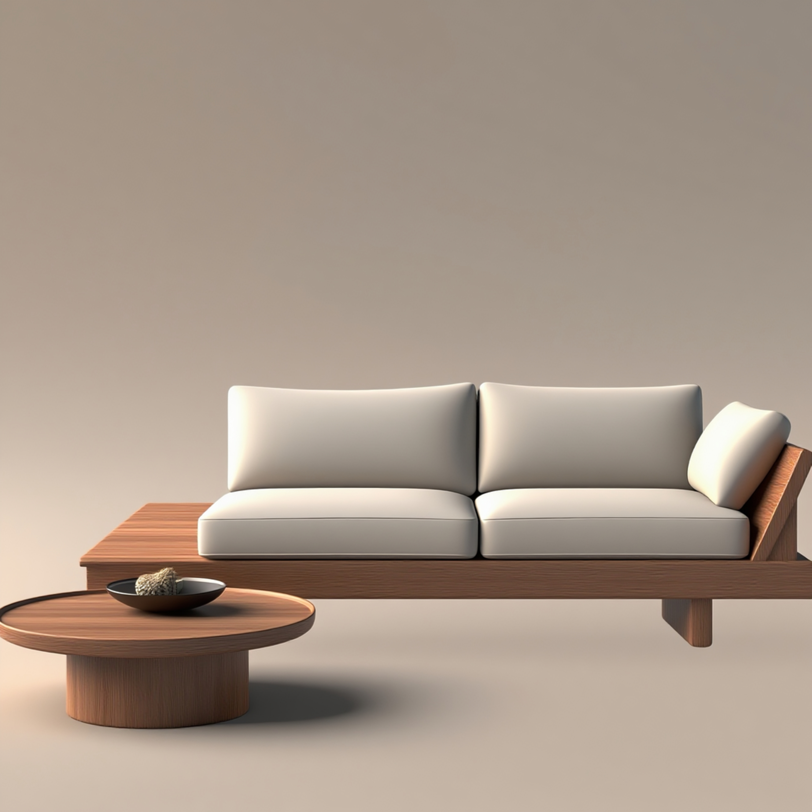 Minimalist Outdoor Solid Wood Loveseat Sofa with Round Coffee Table – 2-Seat Patio Furniture Set