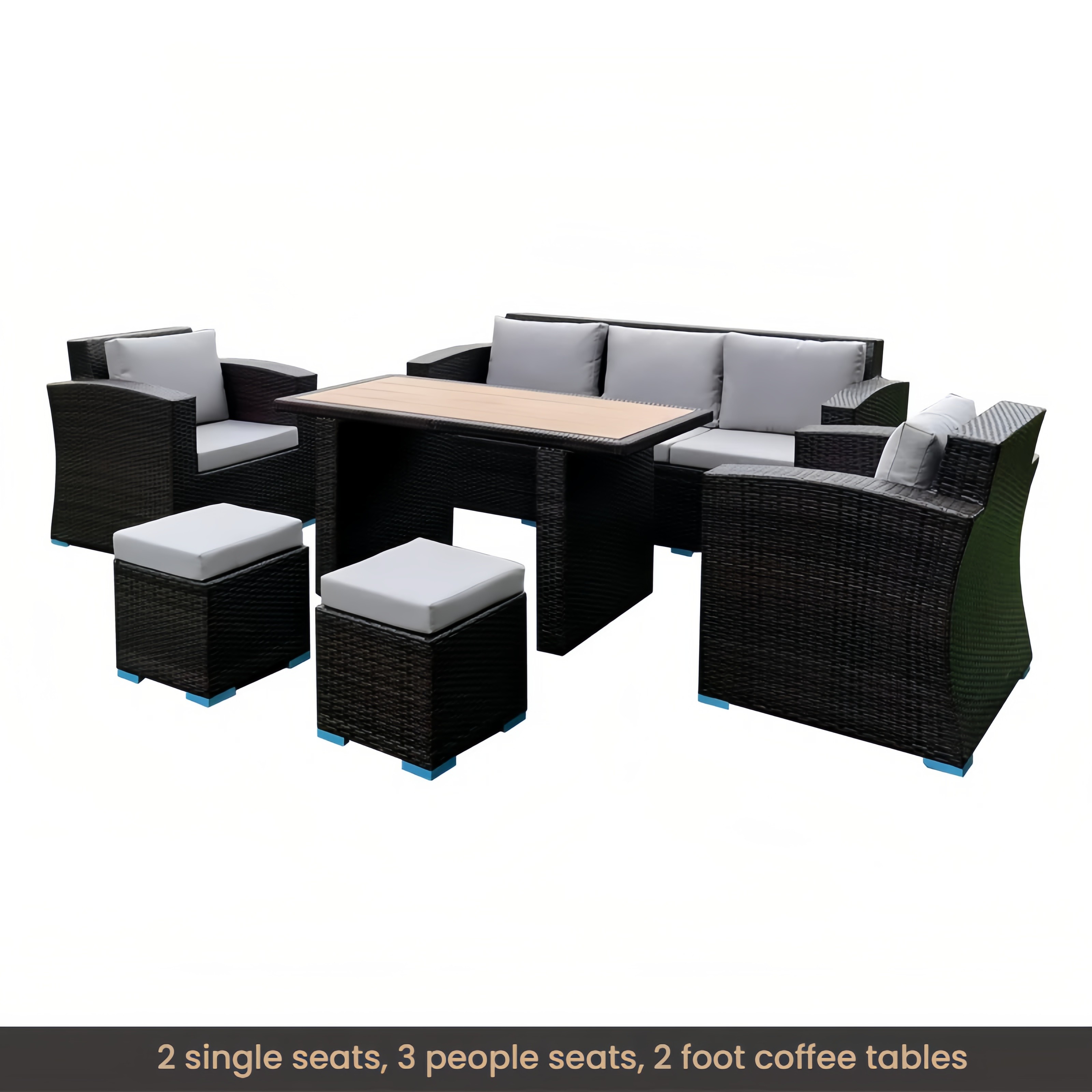 Modern 2+3 Seat Outdoor Rattan Sofa Set with Two Coffee Tables – Comfortable Garden Furniture