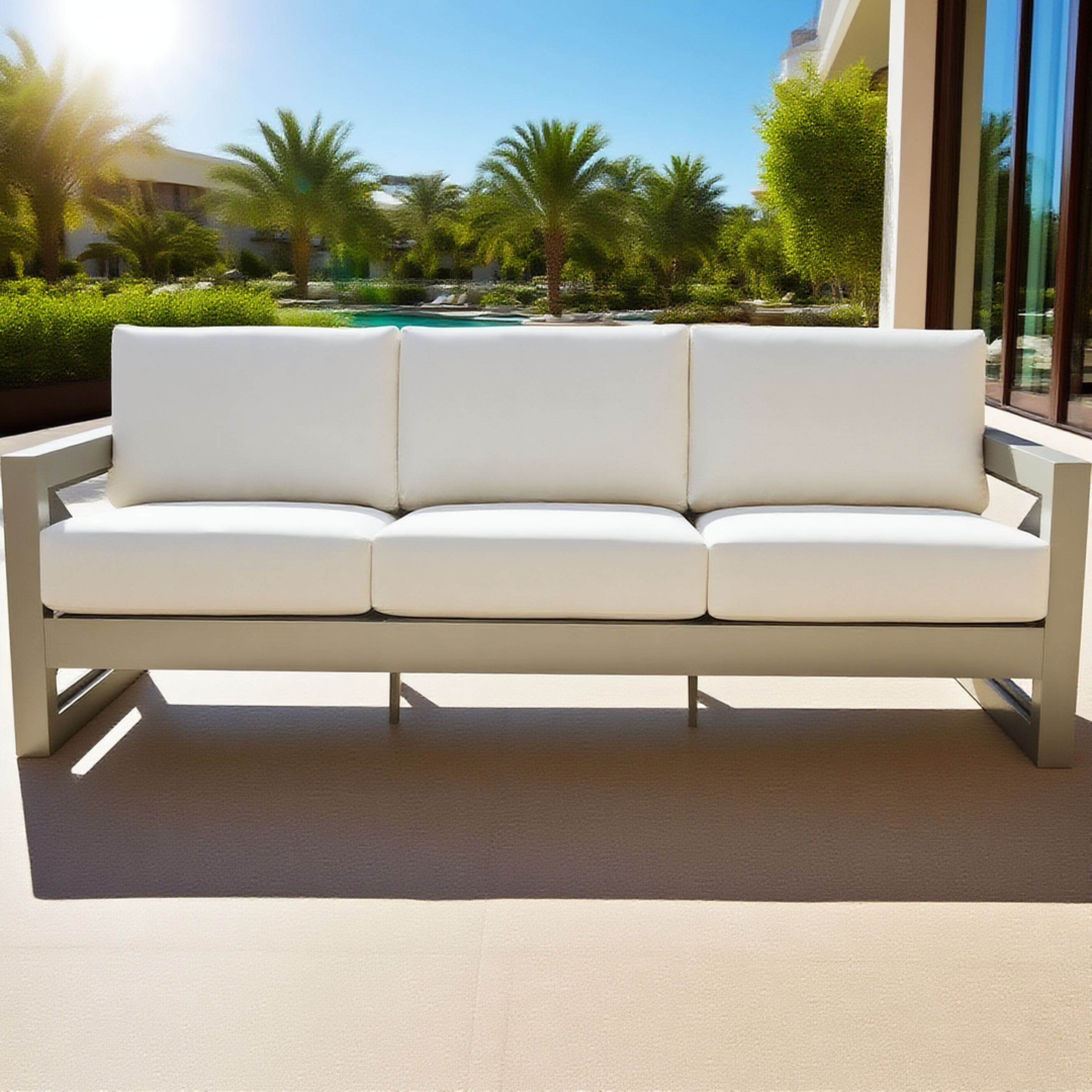 Modern Minimalist White Sofa - Outdoor 3-Seater Lounge Sofa