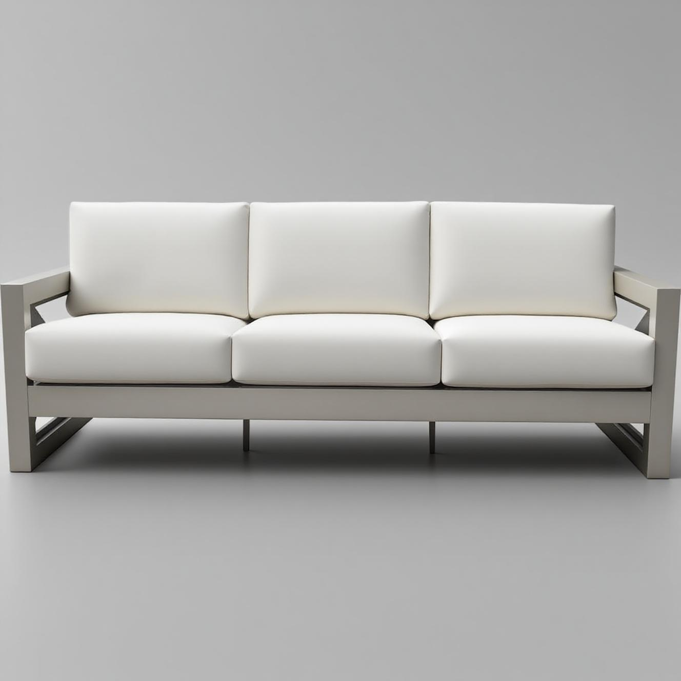 Modern Minimalist White Sofa - Outdoor 3-Seater Lounge Sofa