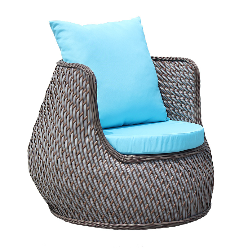 Modern Outdoor 1+1+1 Sofa Set with Coffee Table – Comfortable Rattan Furniture with Blue Cushions