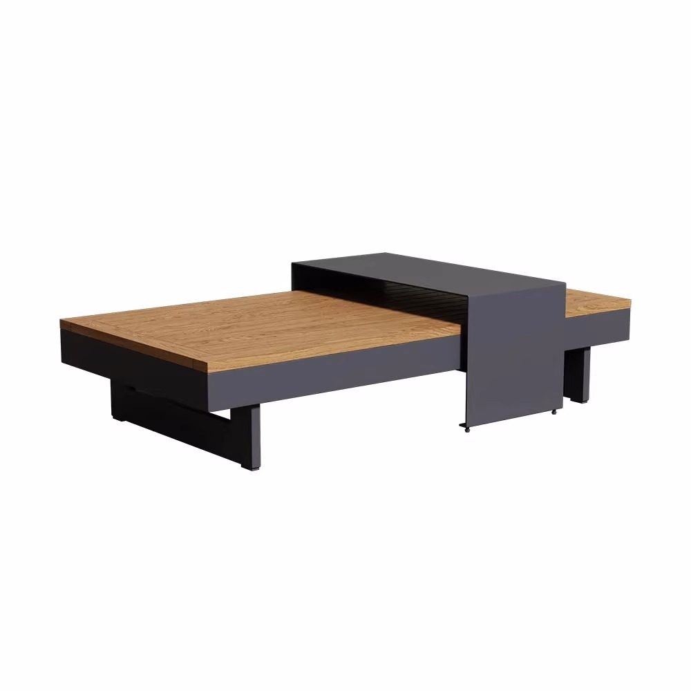 Modern Outdoor Sofa Set with Wood Grain Coffee Table - Adjustable Backrest, Ideal for Patio and Balcony Use