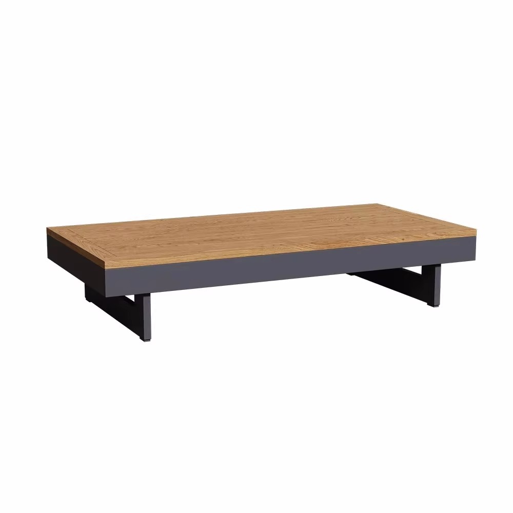 Modern Outdoor Sofa Set with Wood Grain Coffee Table - Adjustable Backrest, Ideal for Patio and Balcony Use