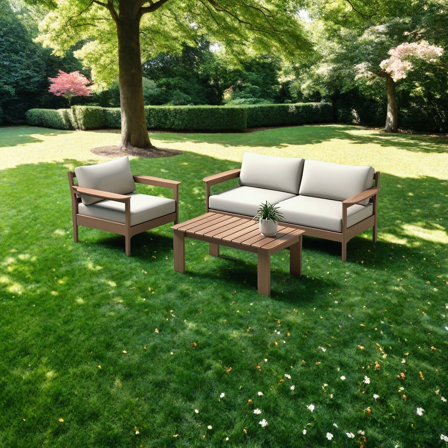 Modern Outdoor Solid Wood Patio Sofa Set