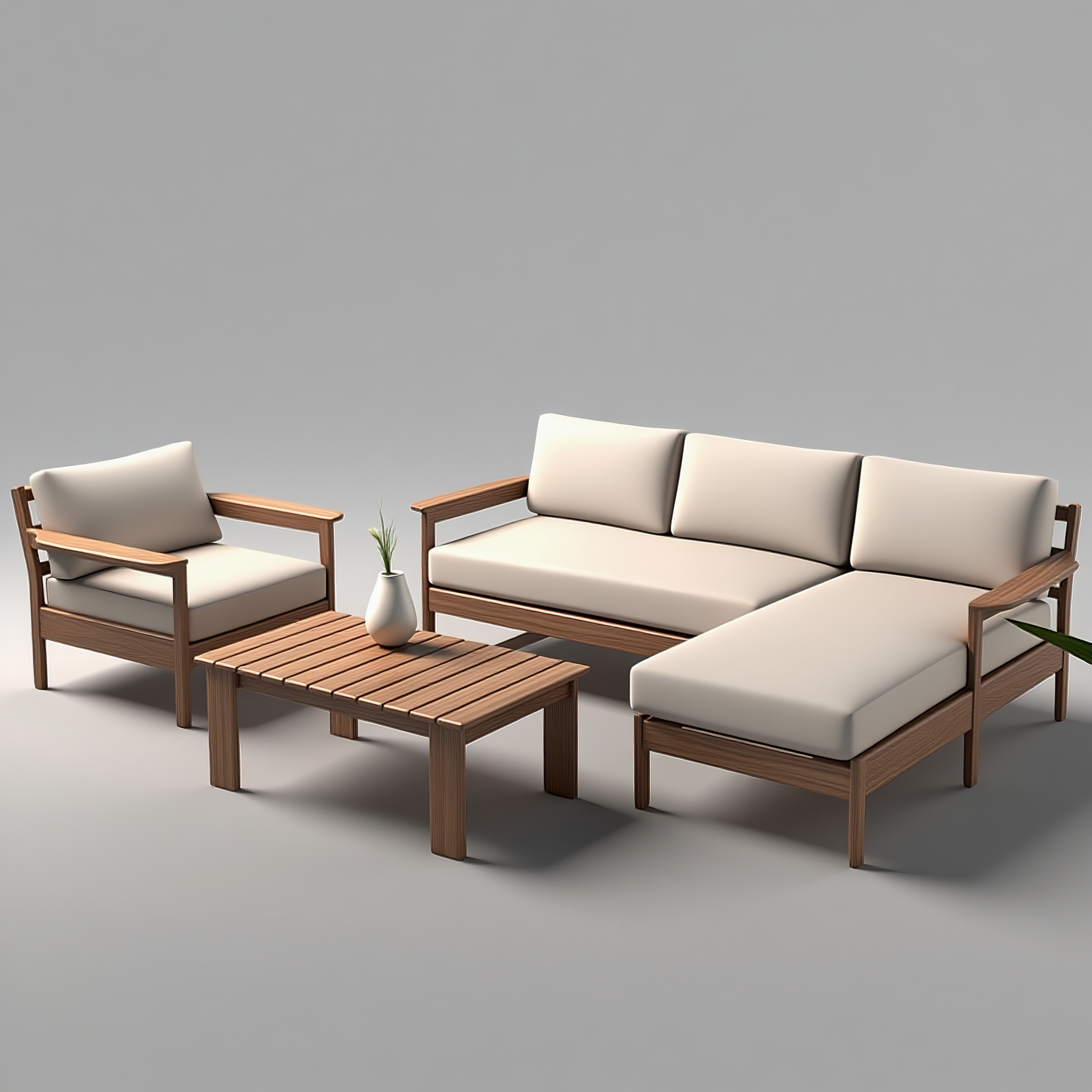 Modern Outdoor Solid Wood Patio Sofa Set with Coffee Table – 4-Piece Furniture Set with Cushions