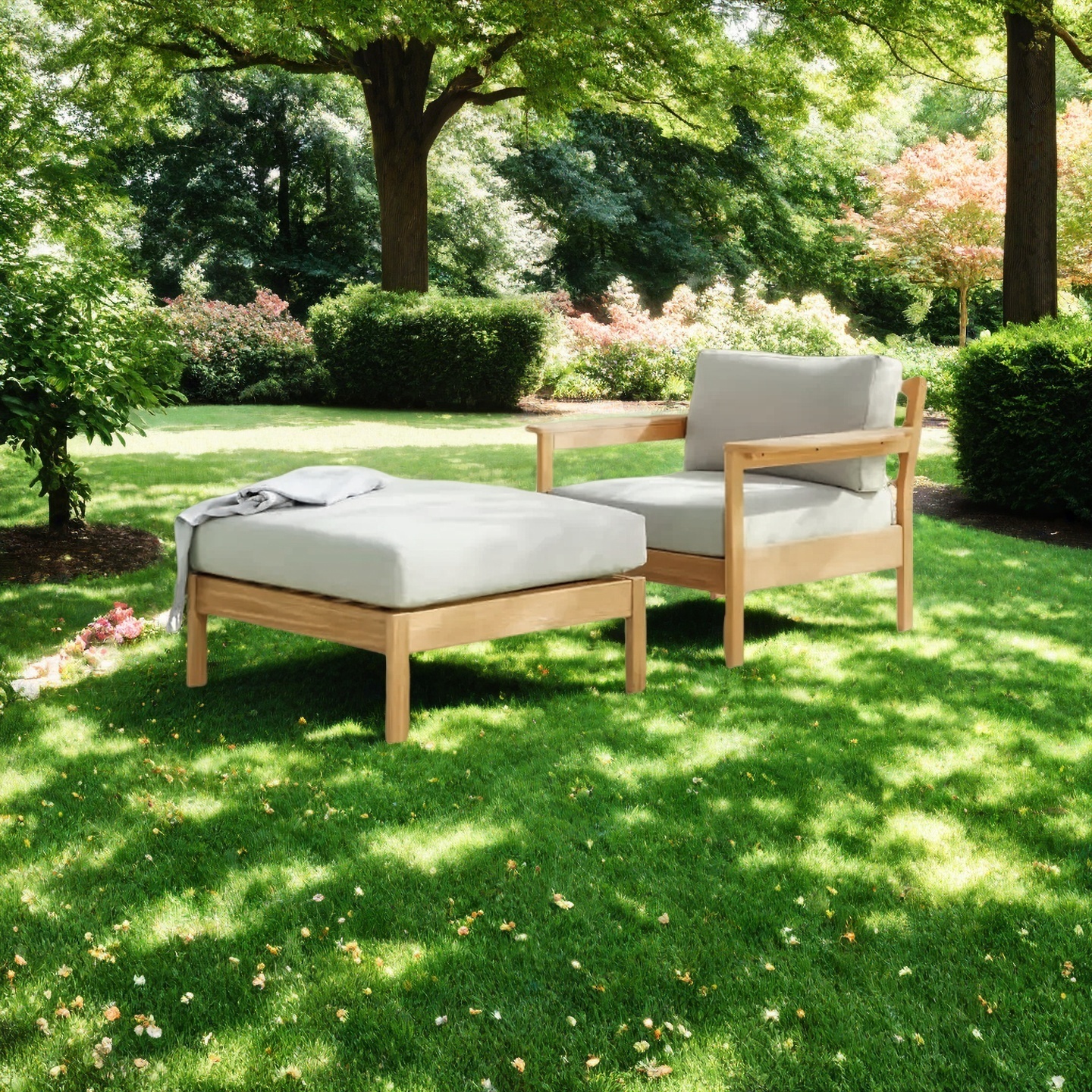 Modern Outdoor Solid Wood Patio Sofa Set with Coffee Table – 4-Piece Furniture Set with Cushions