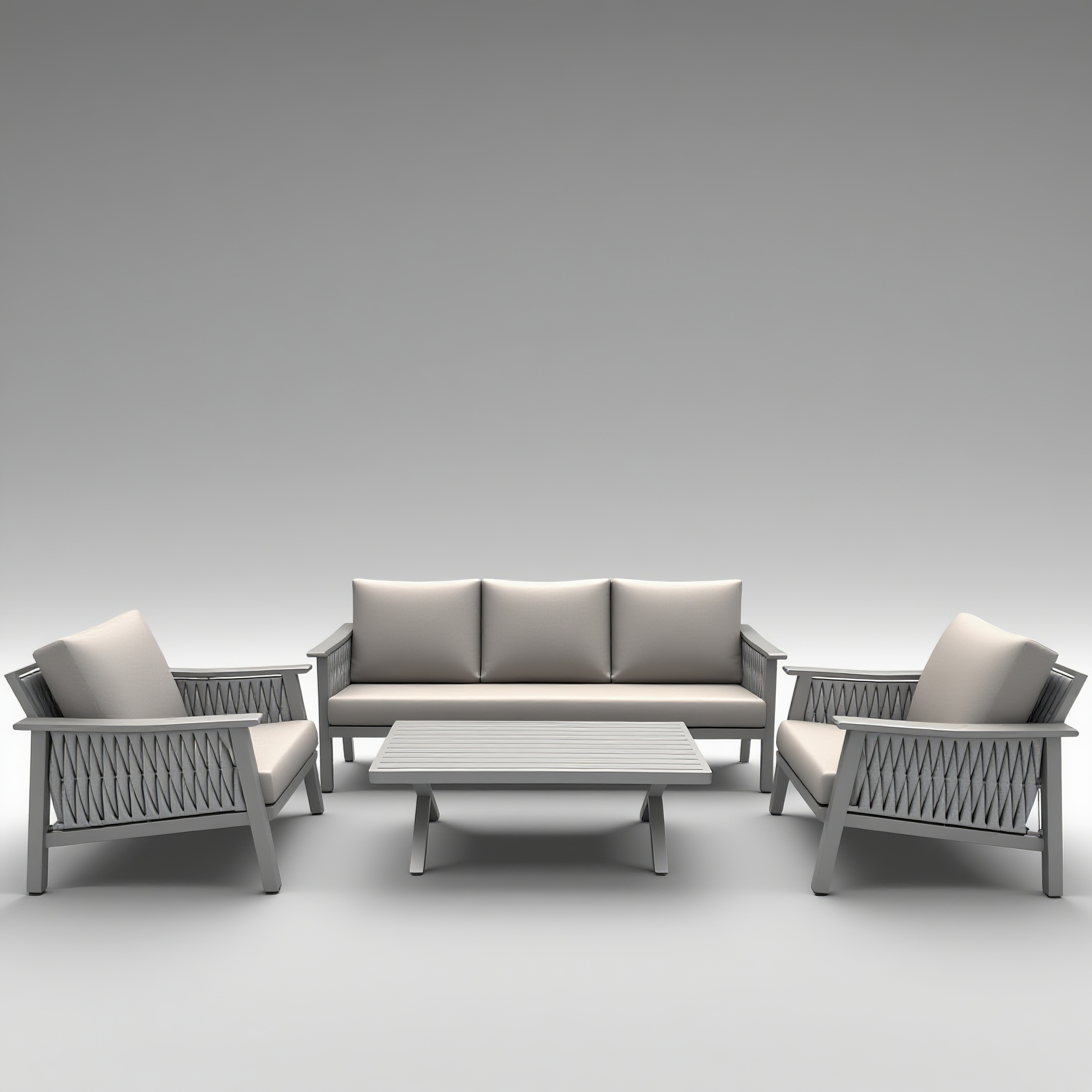Modern Rope Outdoor Sofa Set – 4-Piece Aluminum Patio Lounge with Cushions