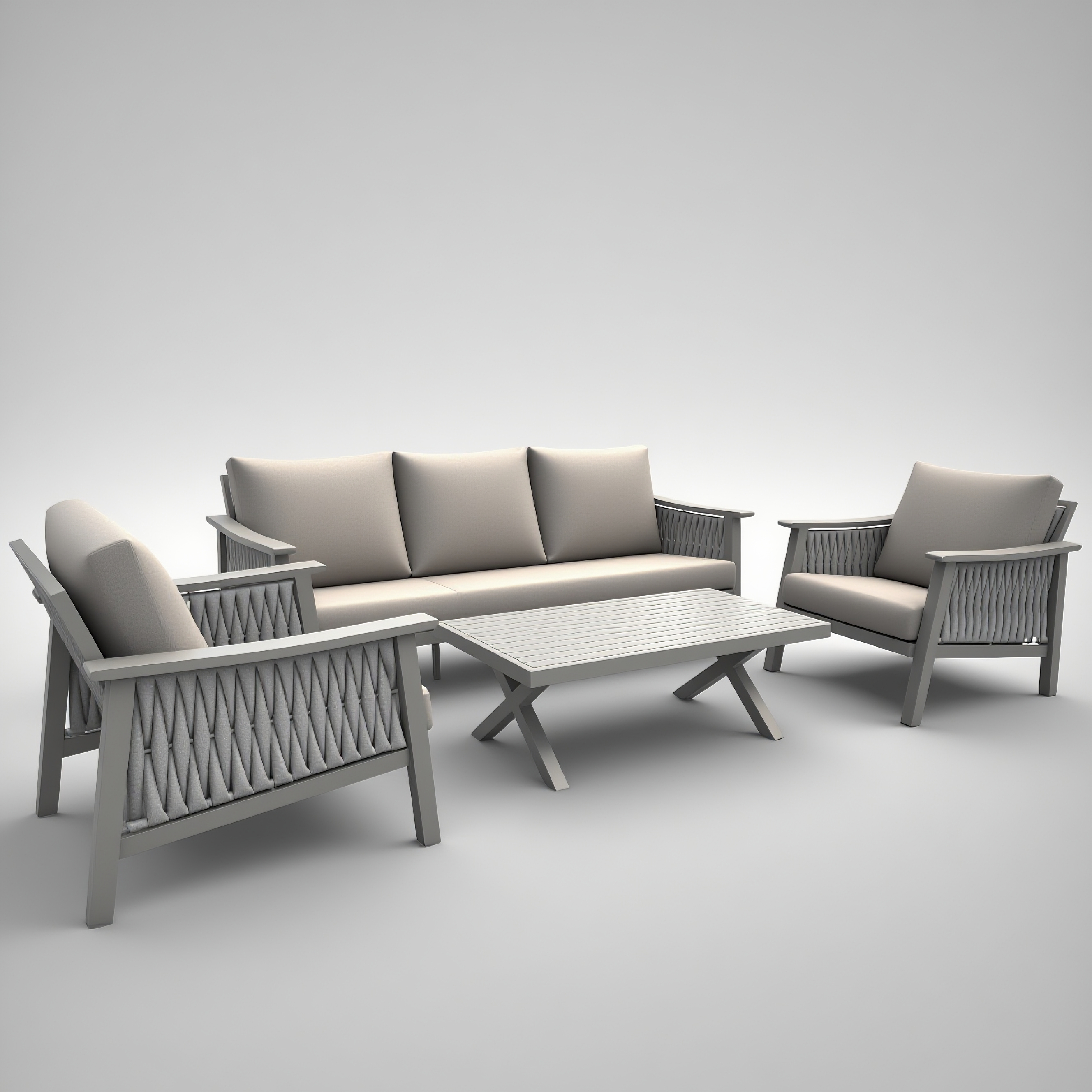 Modern Rope Outdoor Sofa Set – 4-Piece Aluminum Patio Lounge with Cushions