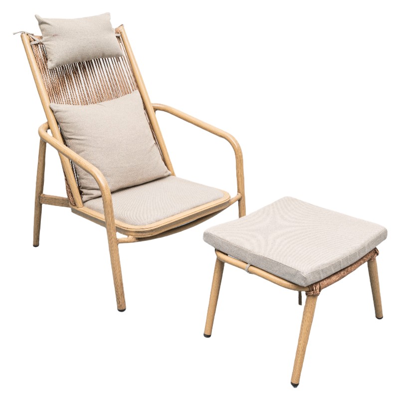 Outdoor Aluminum Alloy Recliner Chair, Faux Wood Color Spray Paint, Comfortable Cushions, Suitable for Balcony and Garden