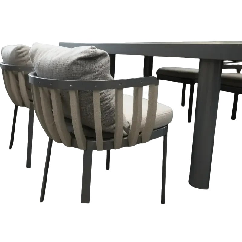 Outdoor Dining Set for 6 | Modern Patio Furniture with Cushioned Chairs and Wooden Table