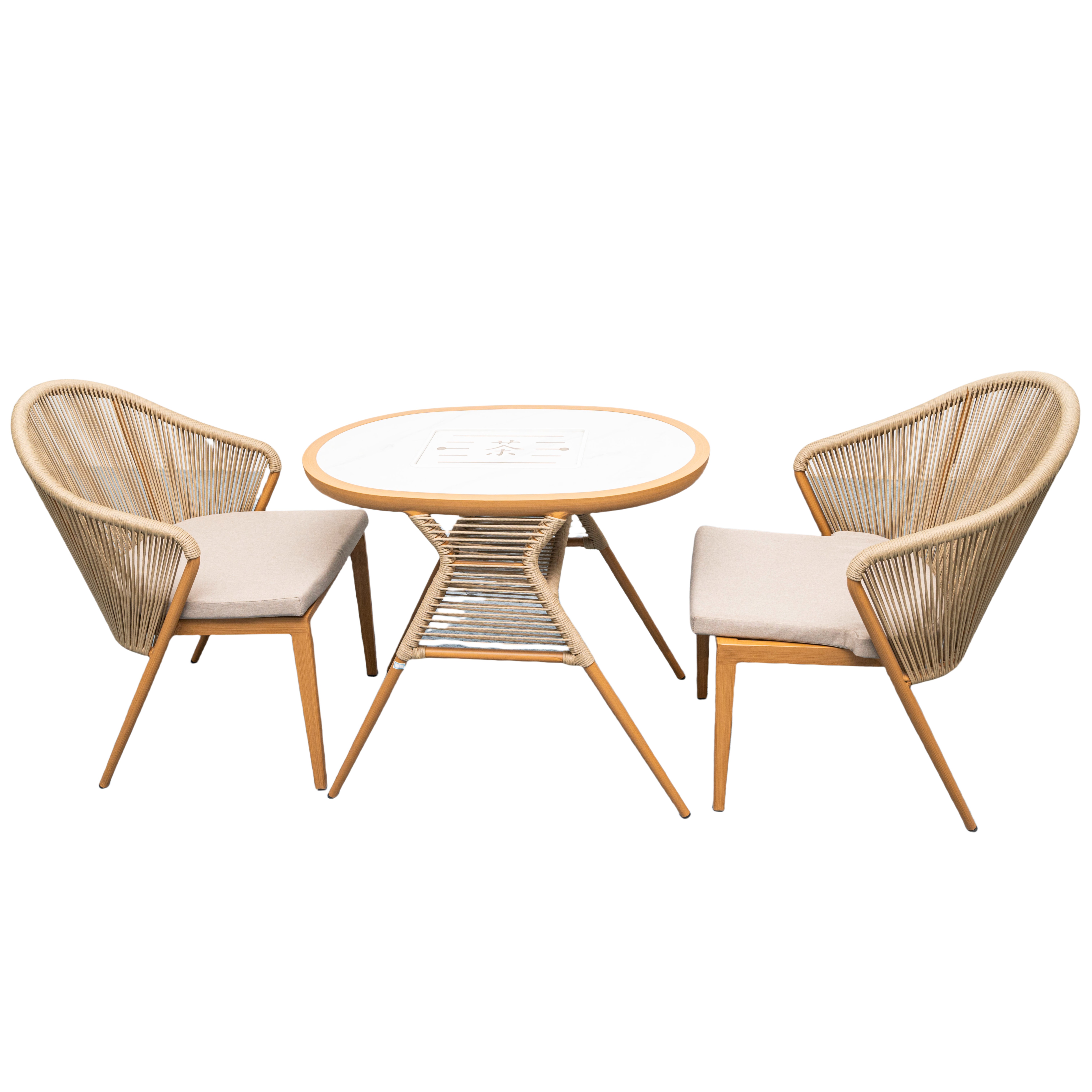 Outdoor Dining Set with Faux Teak Aluminum Table and Chairs | Stylish Patio Furniture