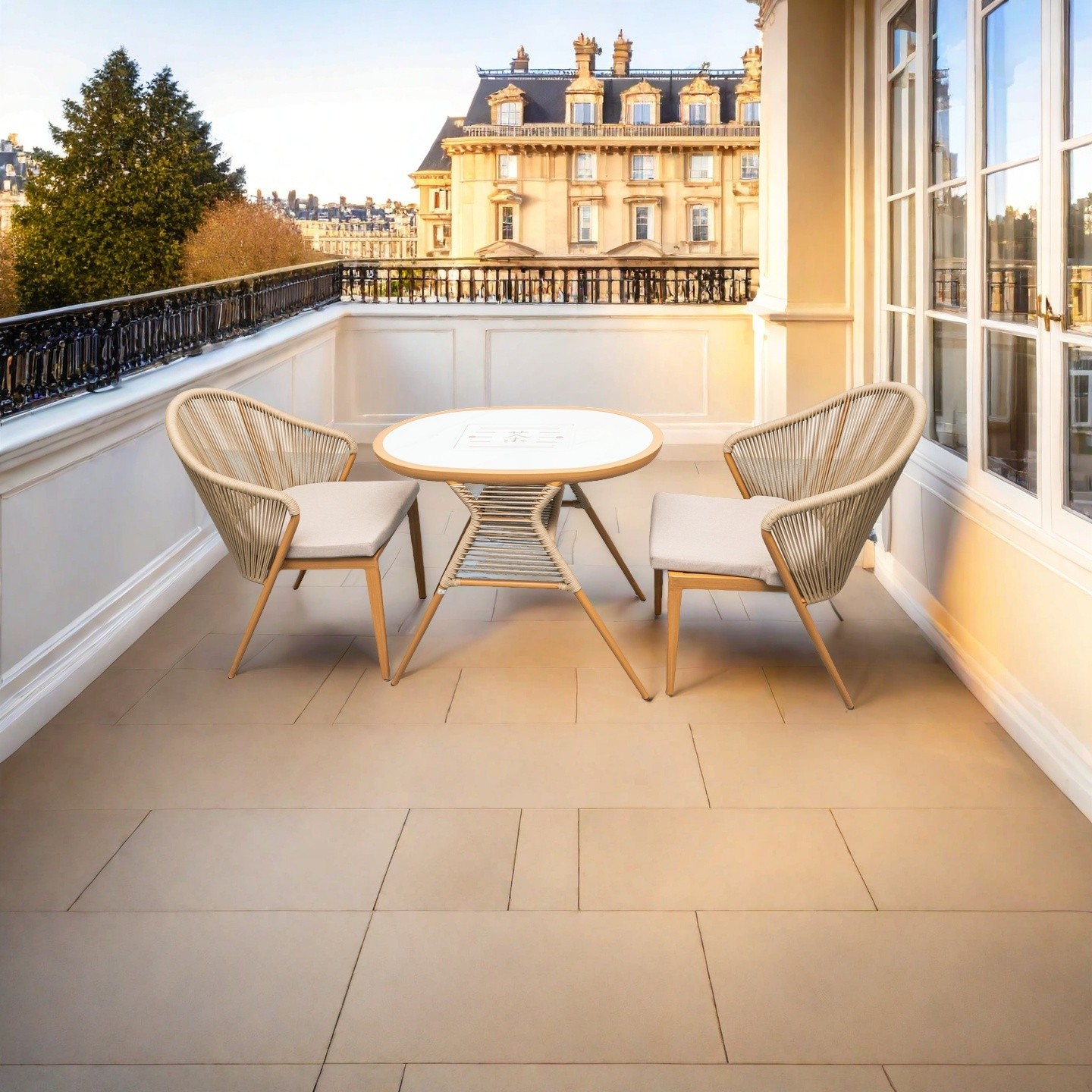 Outdoor Dining Set with Faux Teak Aluminum Table and Chairs | Stylish Patio Furniture