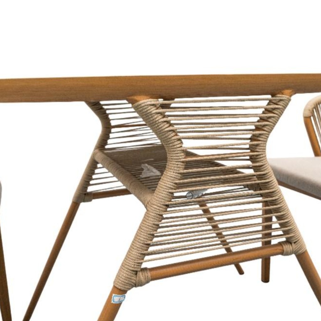 Outdoor Dining Set with Faux Teak Aluminum Table and Chairs | Stylish Patio Furniture