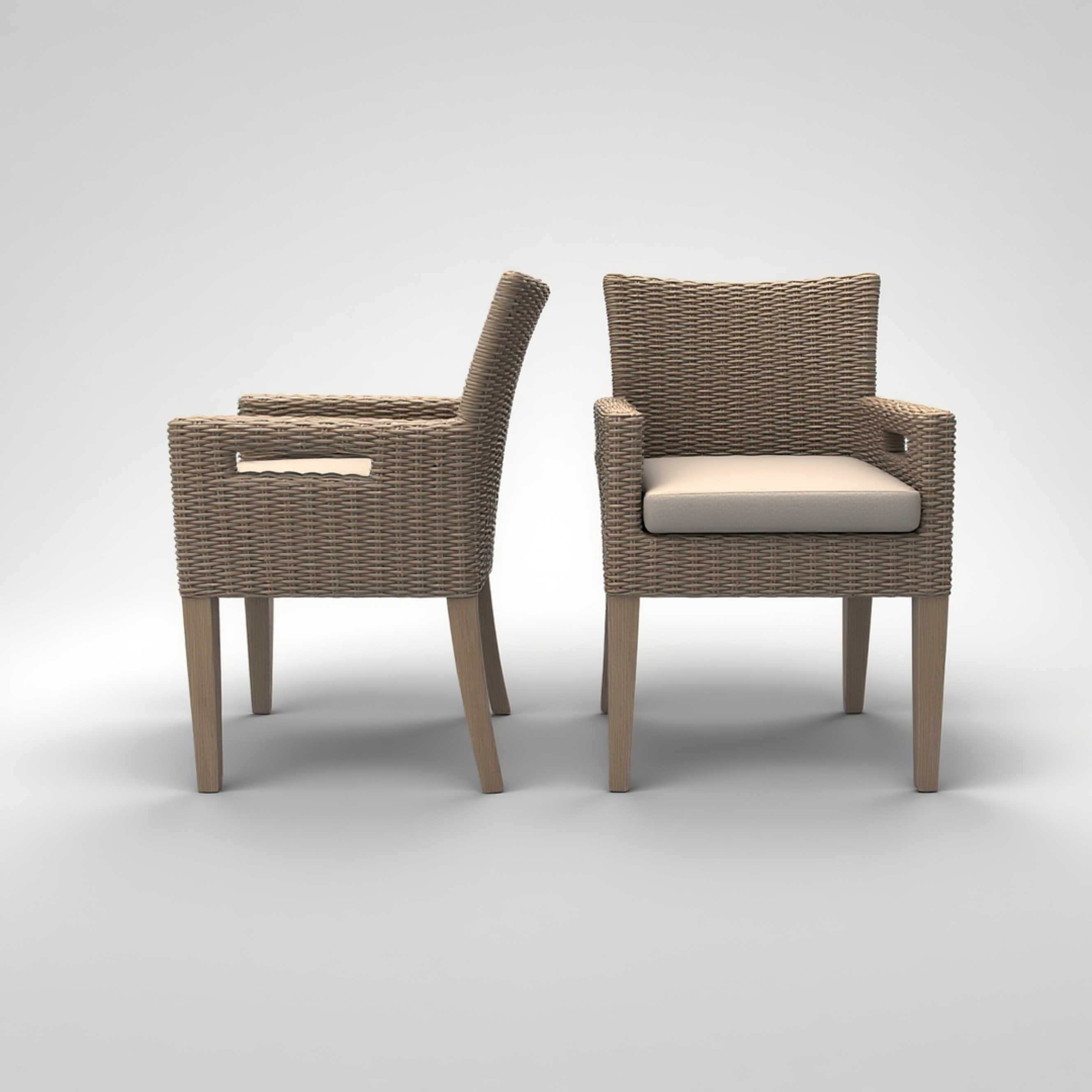 Outdoor PE Rattan Dining Chair with Cushion – Armrest Garden Chair for Patio Set
