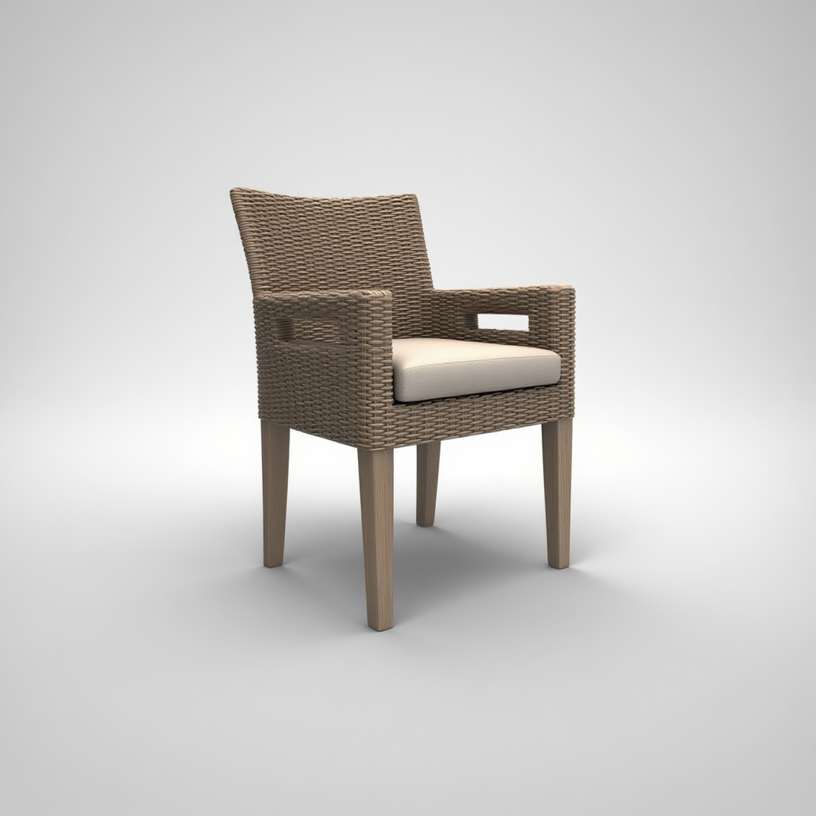 Outdoor PE Rattan Dining Chair with Cushion – Armrest Garden Chair for Patio Set