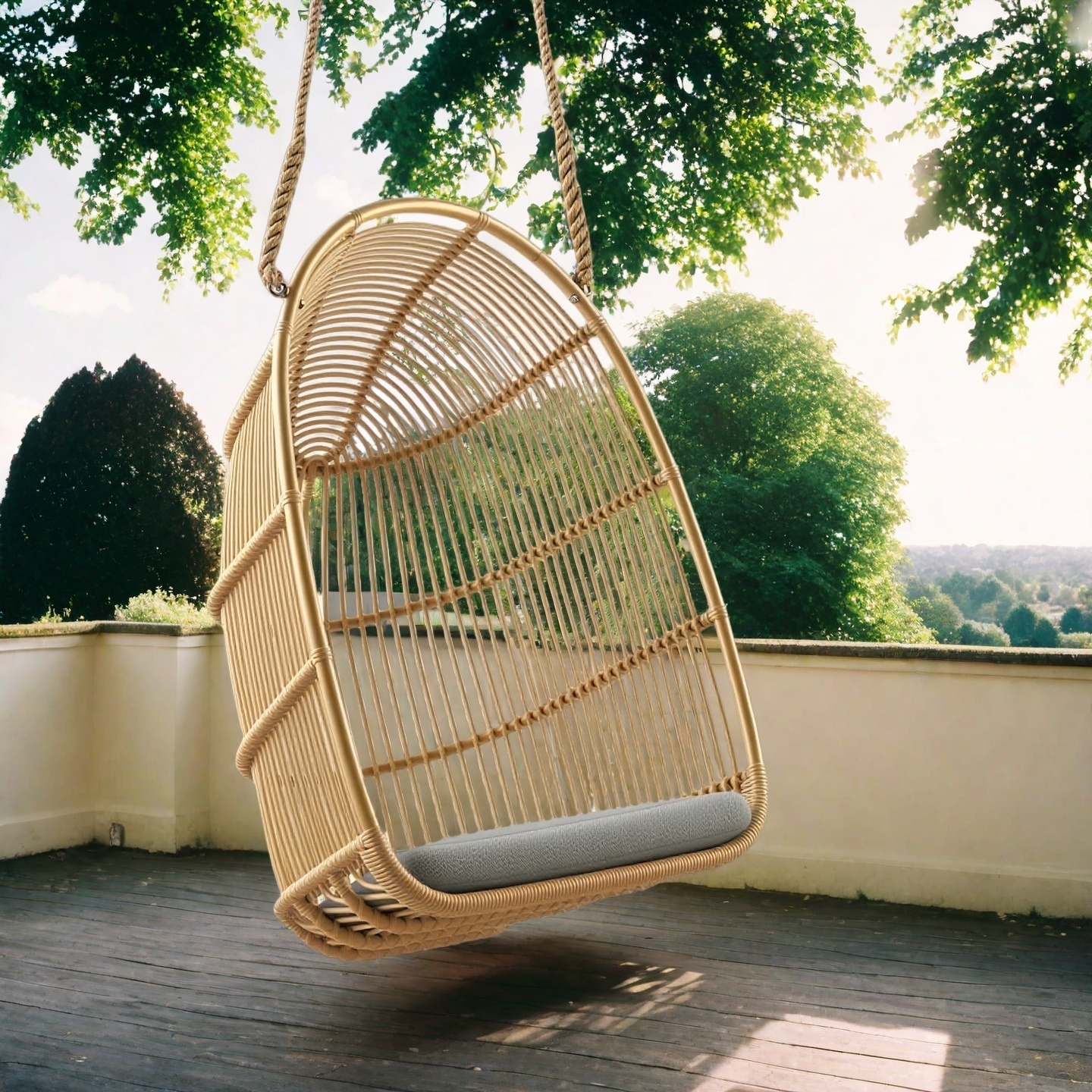 Outdoor PE Rattan Swing Chair, Modern Minimalist Design for Balconies and Gardens
