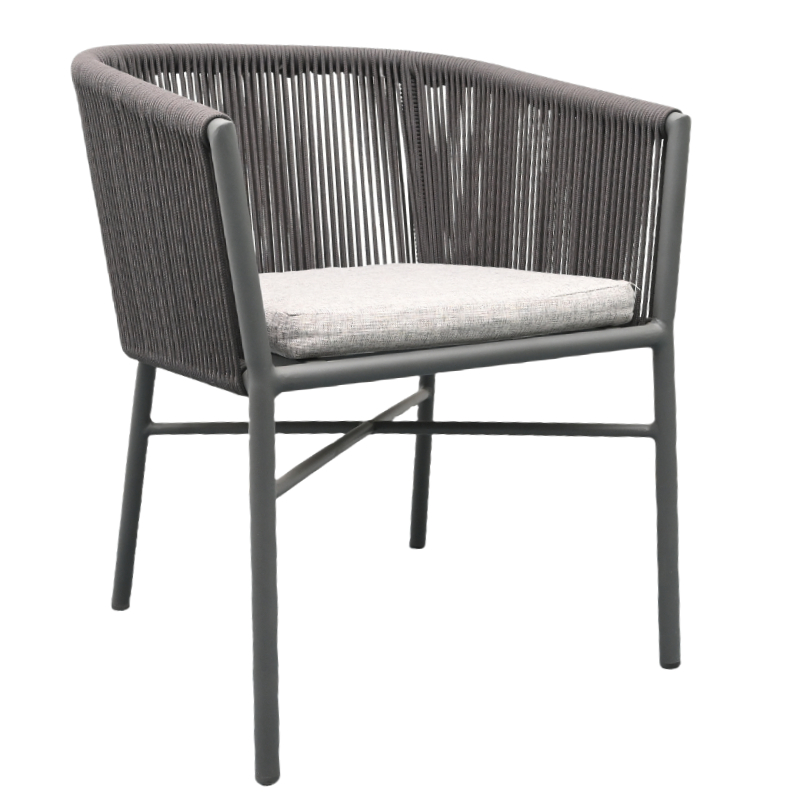 Outdoor Patio Chair with Rope Backrest and Cushioned Seat – Stylish Garden Lounge Chair