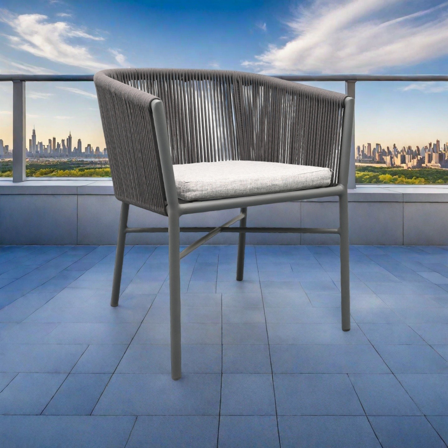 Outdoor Patio Chair with Rope Backrest and Cushioned Seat – Stylish Garden Lounge Chair