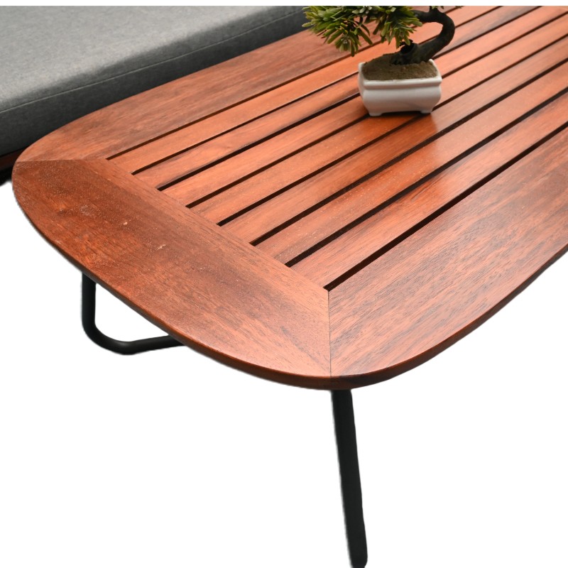 Outdoor Rope Woven Sofa Set with Wooden Coffee Table – 3-Seater Sofa + 2 Armchairs