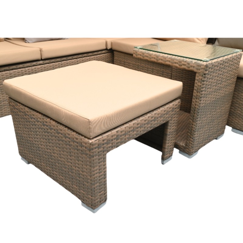 Outdoor Sofa Set with Sunshade Canopy and Cushions – Sectional Sofa + Glass Table