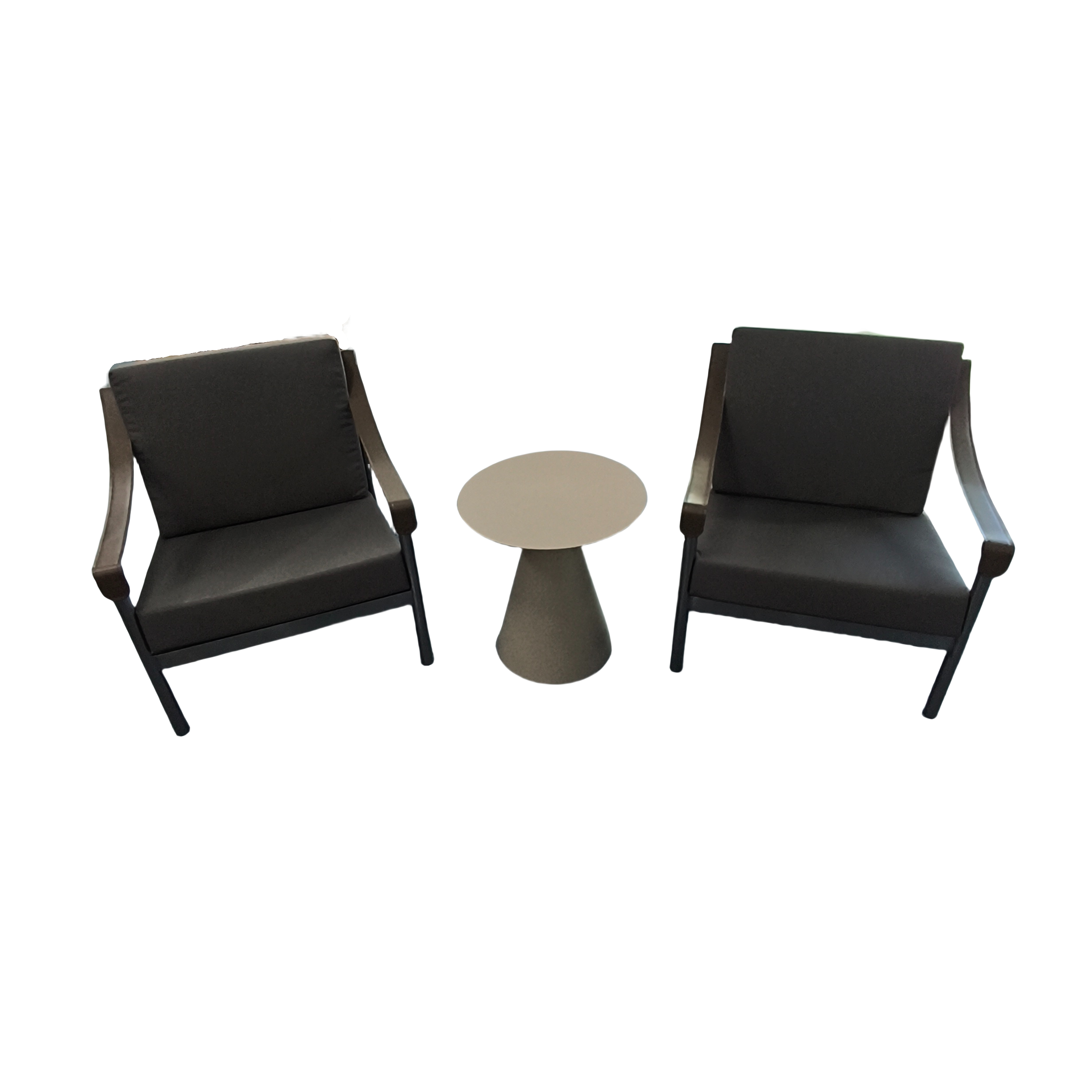 Outdoor Table Set with Aluminum Frame, Leather Handrails and 2 Chairs