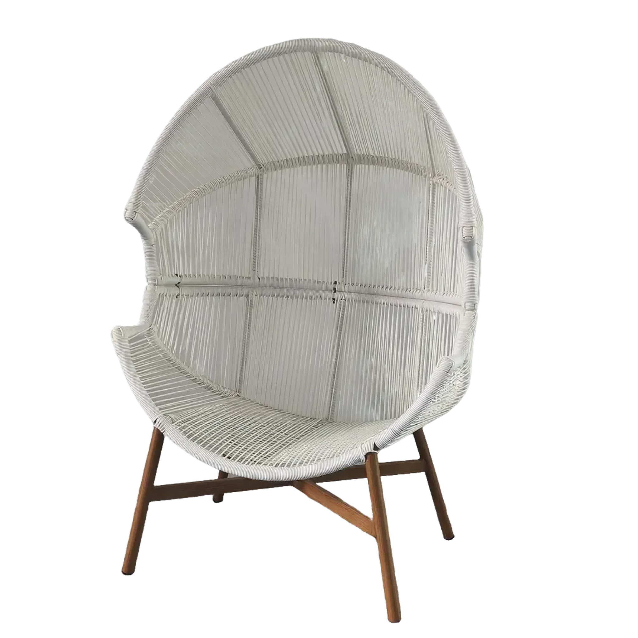 PE Rattan Egg Chair, Modern Bohemian Lounge Chair with Wooden Legs