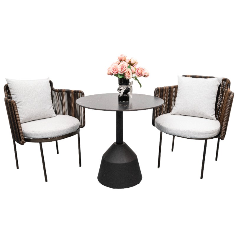 Rope Weave and Aluminum Frame Outdoor Coffee Table Set | Stylish Patio Furniture for Two