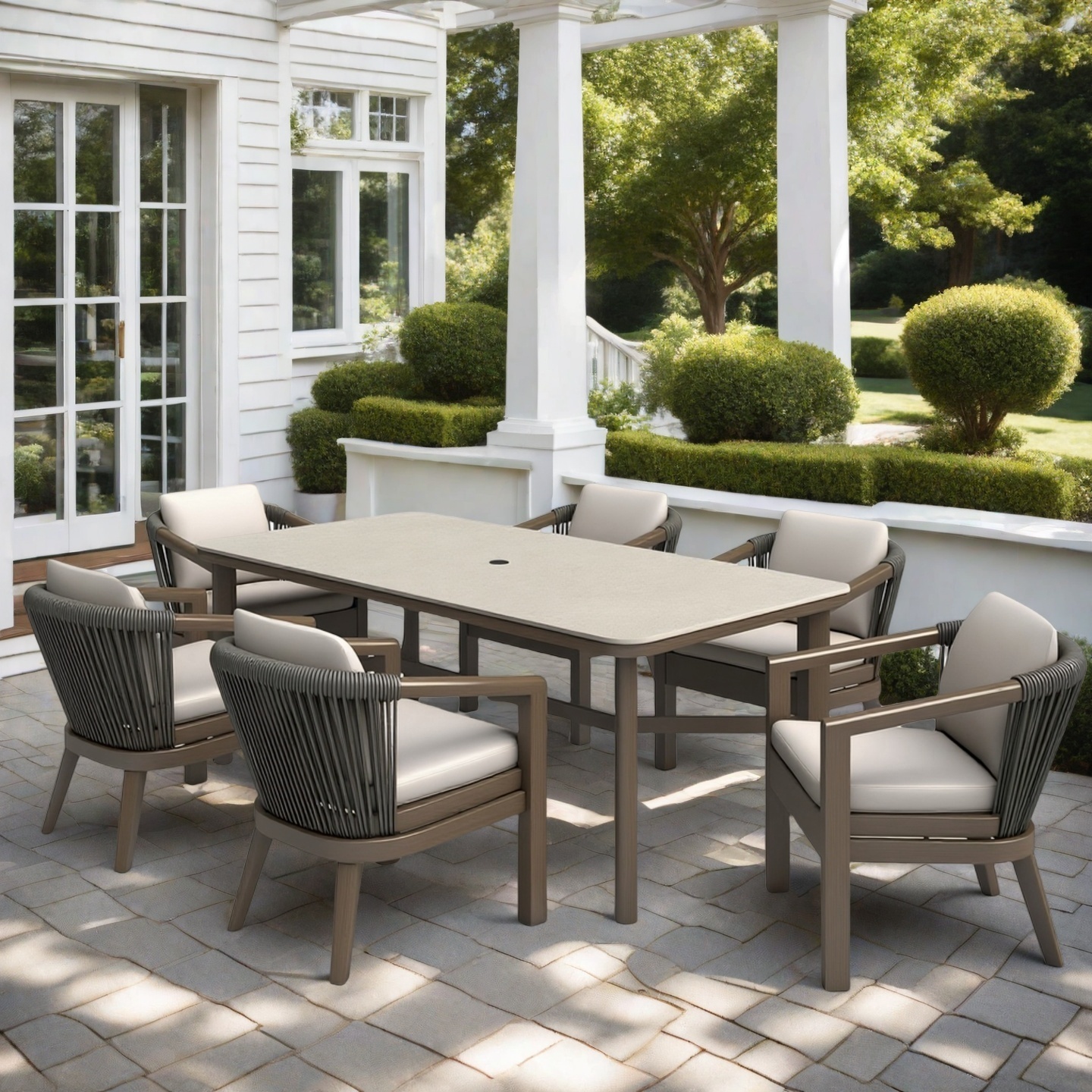 Rope Woven Outdoor Dining Armchair with 