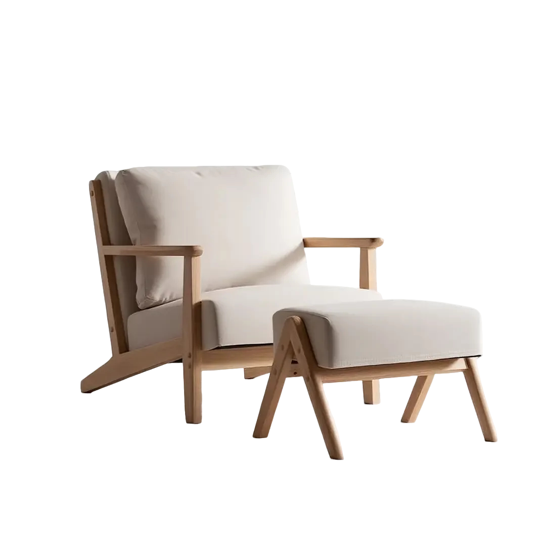 Scandinavian Outdoor Armchair Set with Ottoman – Solid Wood Patio Lounge Chairs (2-Piece or 3-Piece Set)