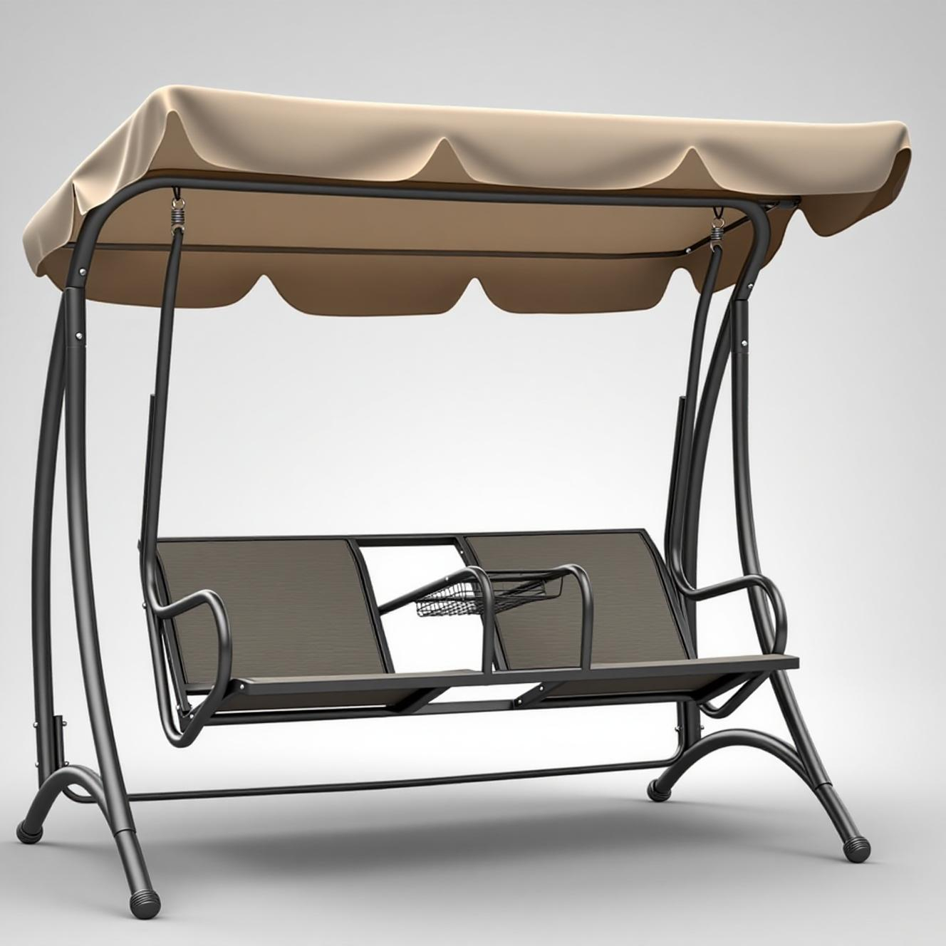 Sunshade Double-Seat Swing Chair, Adjustable Canopy, Aluminum Frame, PE Rattan, for Garden & Patio