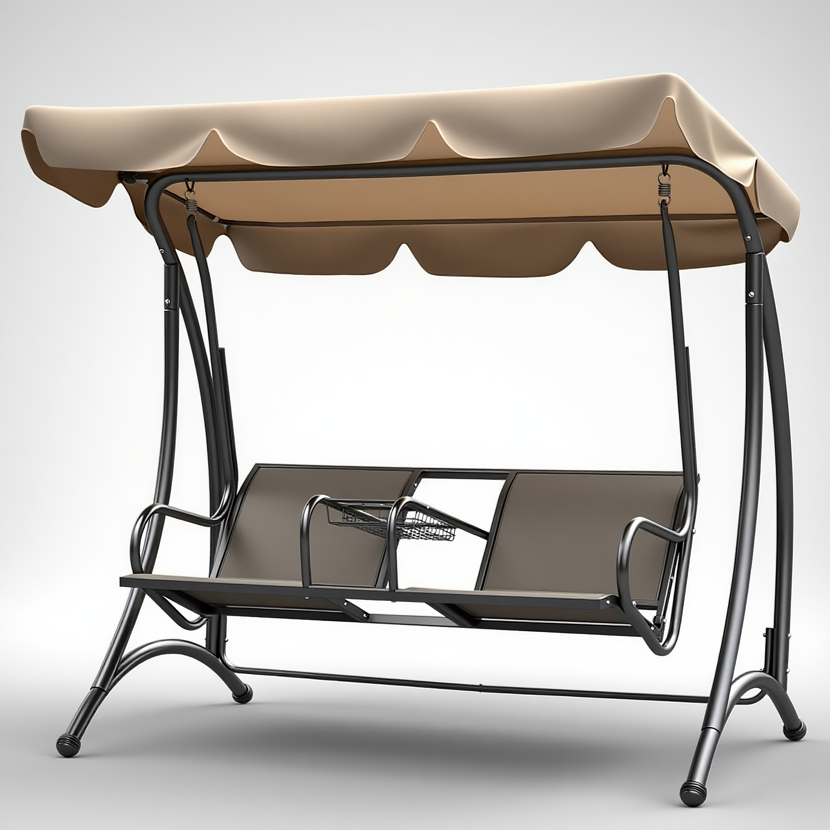 Sunshade Double-Seat Swing Chair, Adjustable Canopy, Aluminum Frame, PE Rattan, for Garden & Patio