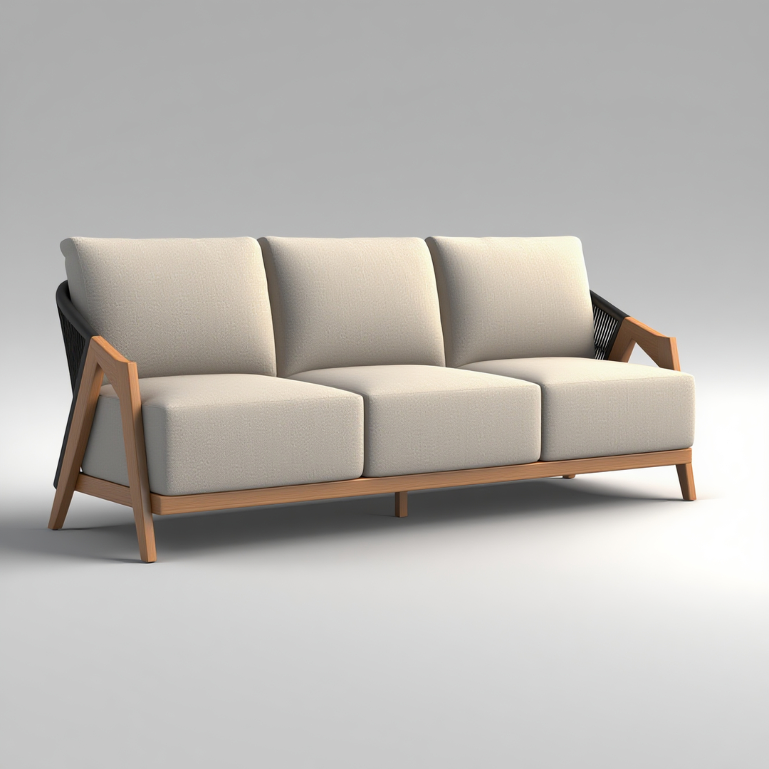Teak Wood Outdoor Sofa Set with High-Density Foam Cushions, Polyester Covers, for Garden and Patio