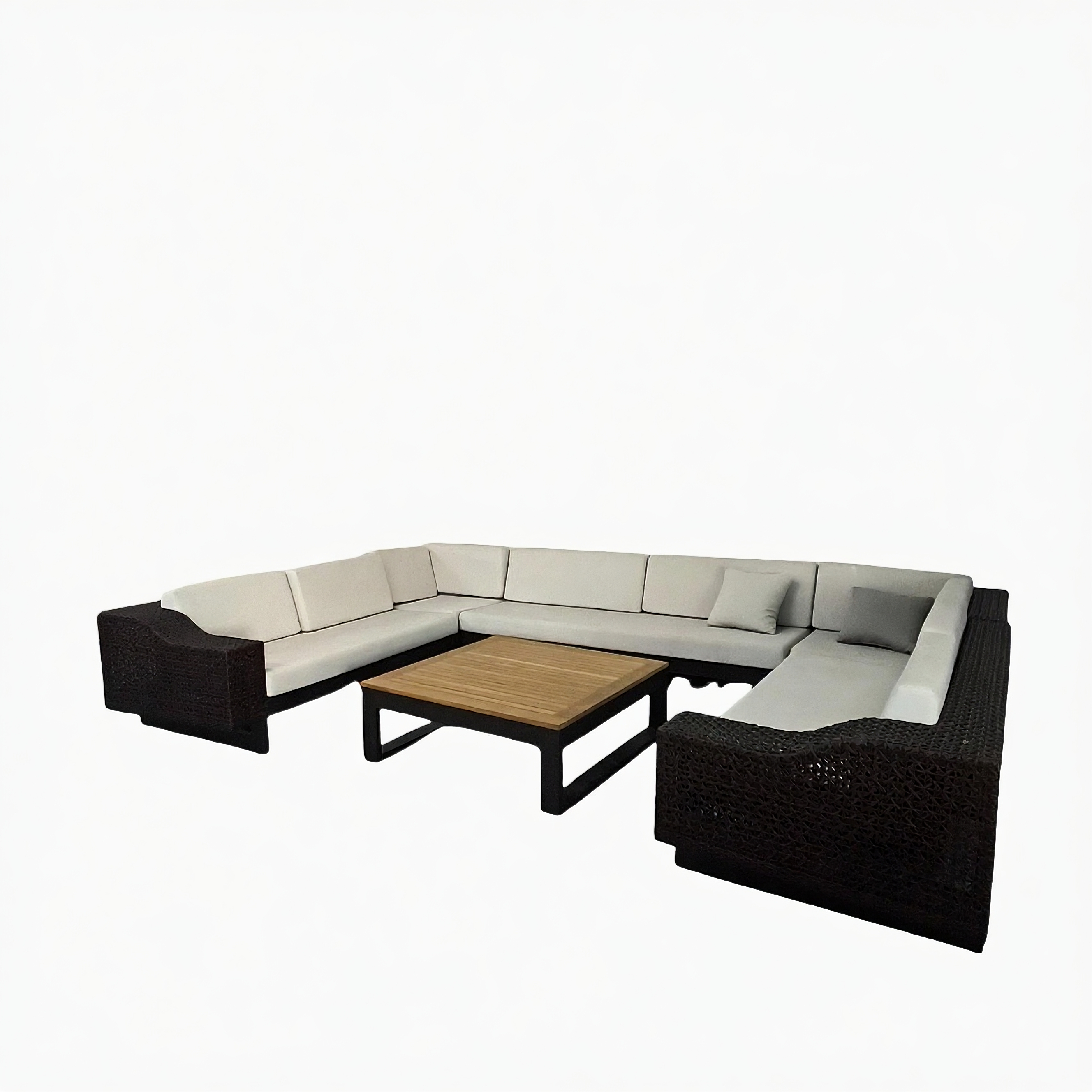 U-Shaped PE Rattan Sofa Set with Modular Design and Wooden Table