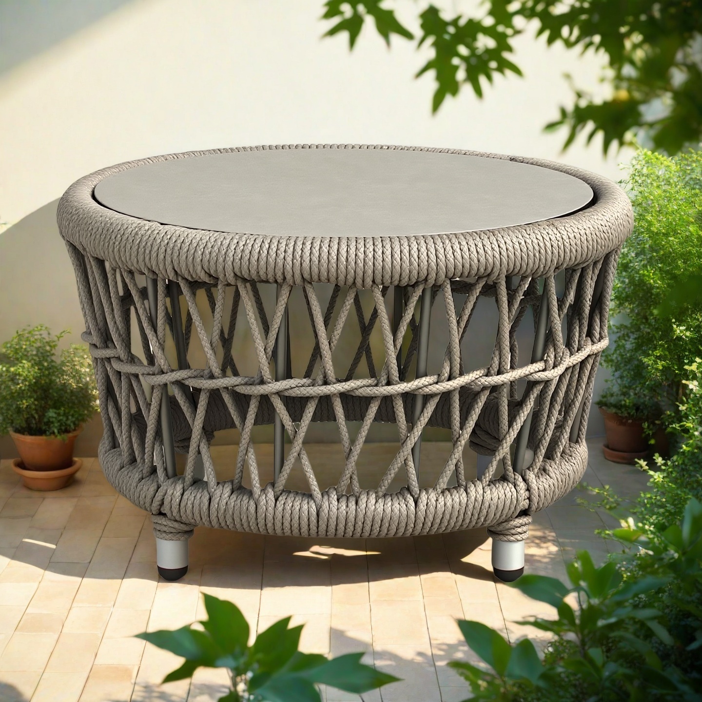 Woven Rope Coffee Table with Olefin Top 