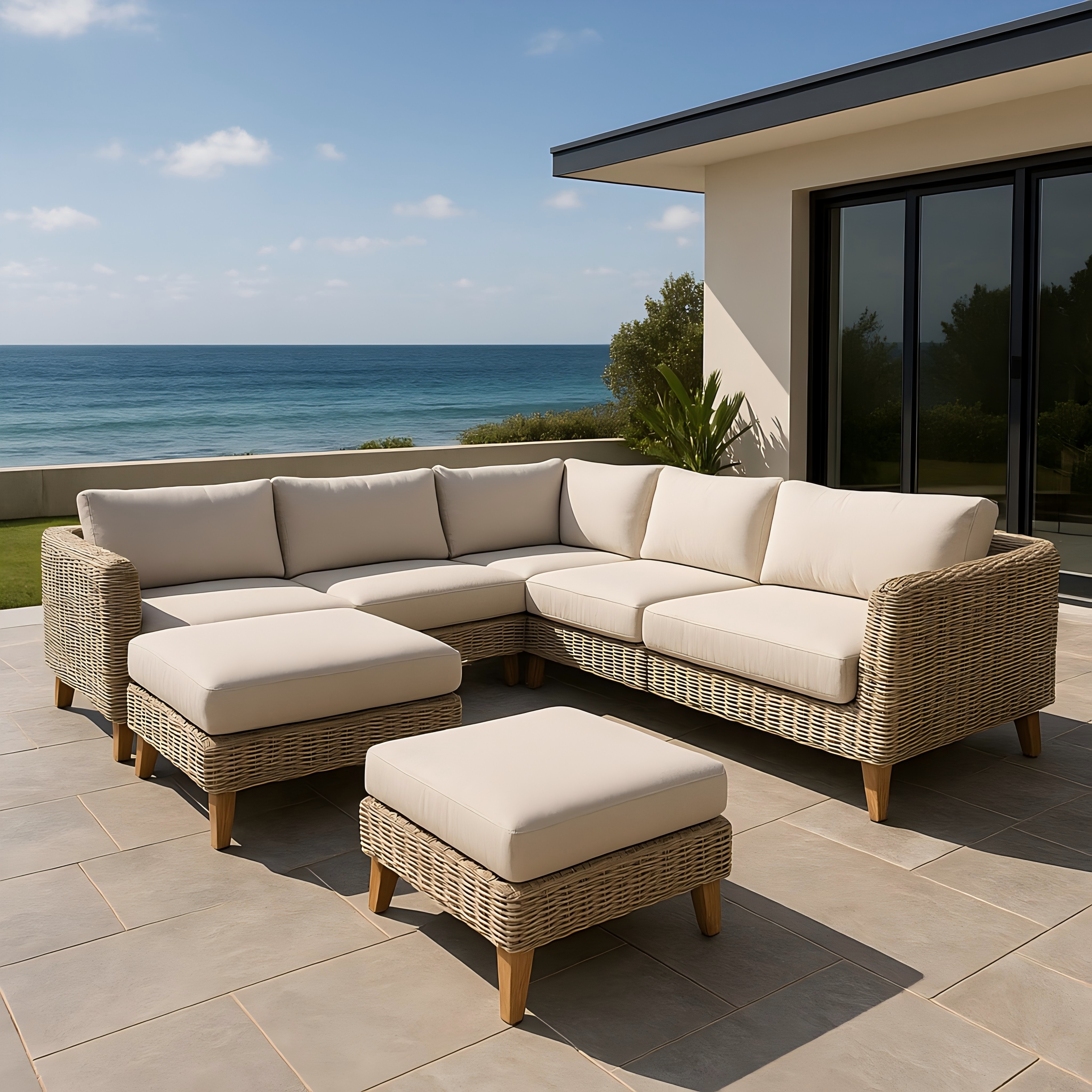 7-Piece Outdoor Wicker Sectional Sofa Set with Cushions
