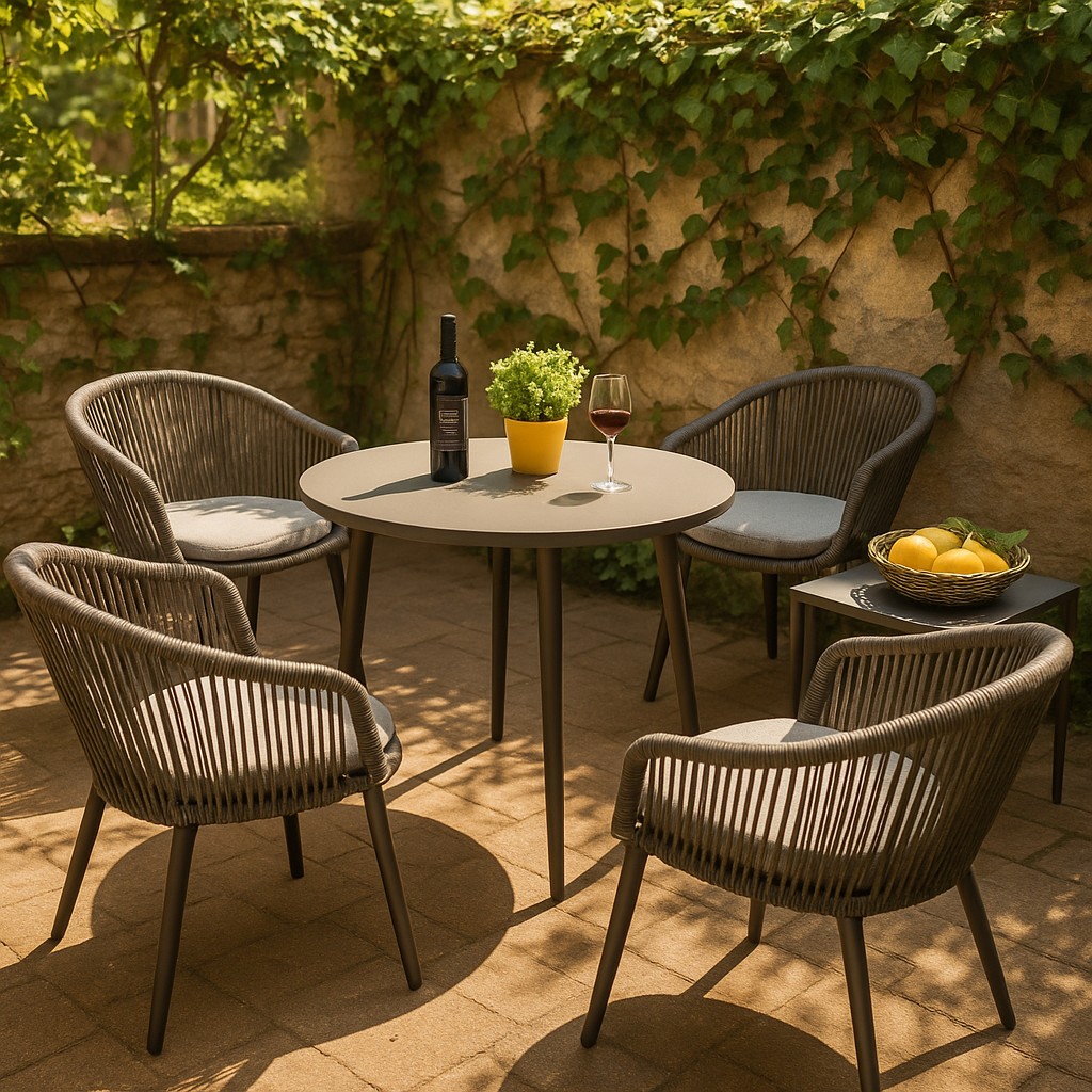Modern Aluminum Frame Rope Outdoor Dining Set – 5 Piece
