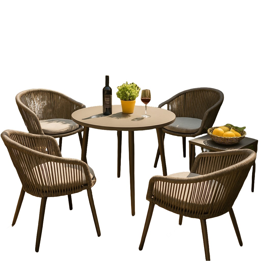 Modern Aluminum Frame Rope Outdoor Dining Set – 5 Piece