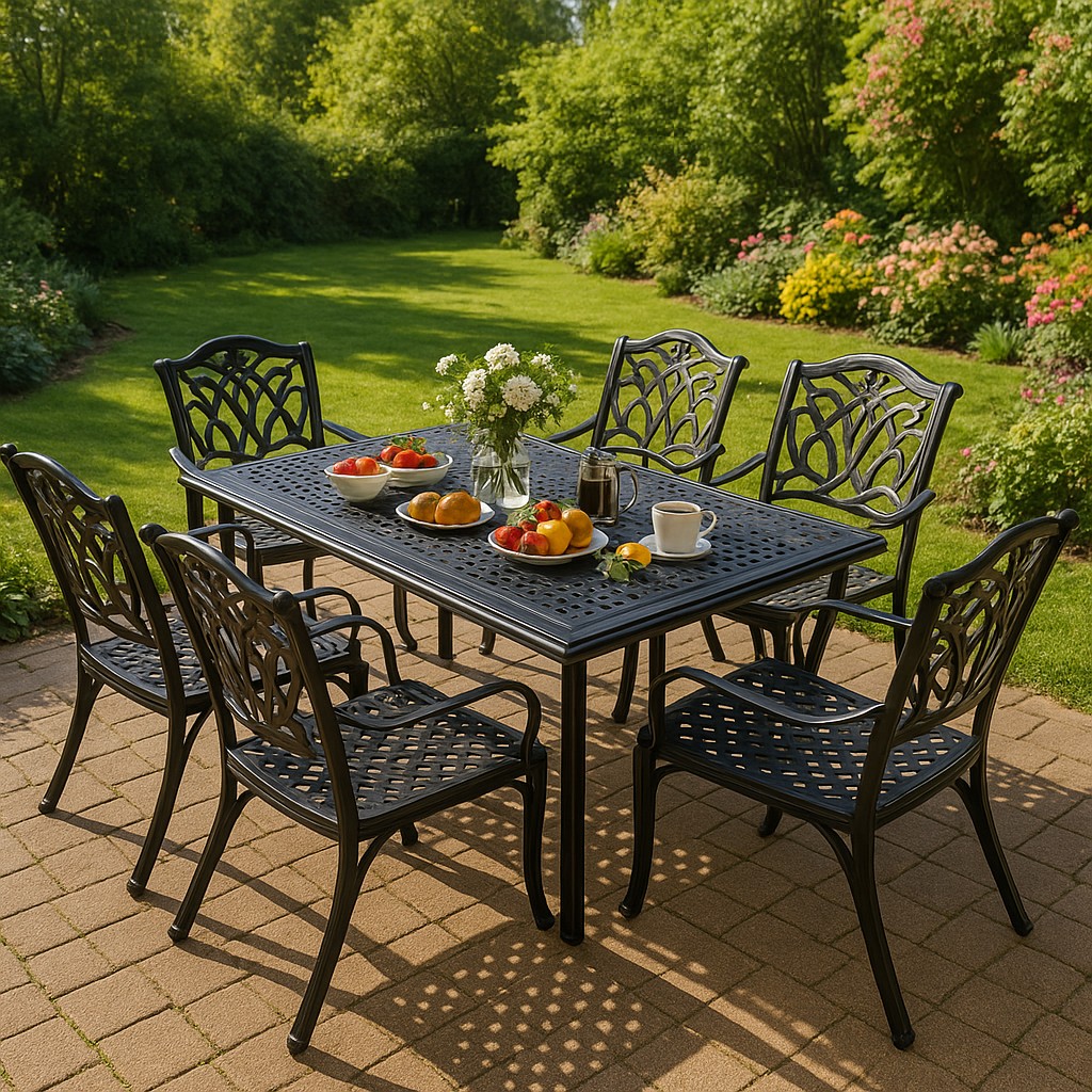 Classic Cast Aluminum Outdoor Dining Set – 7 Piece Garden Patio Set