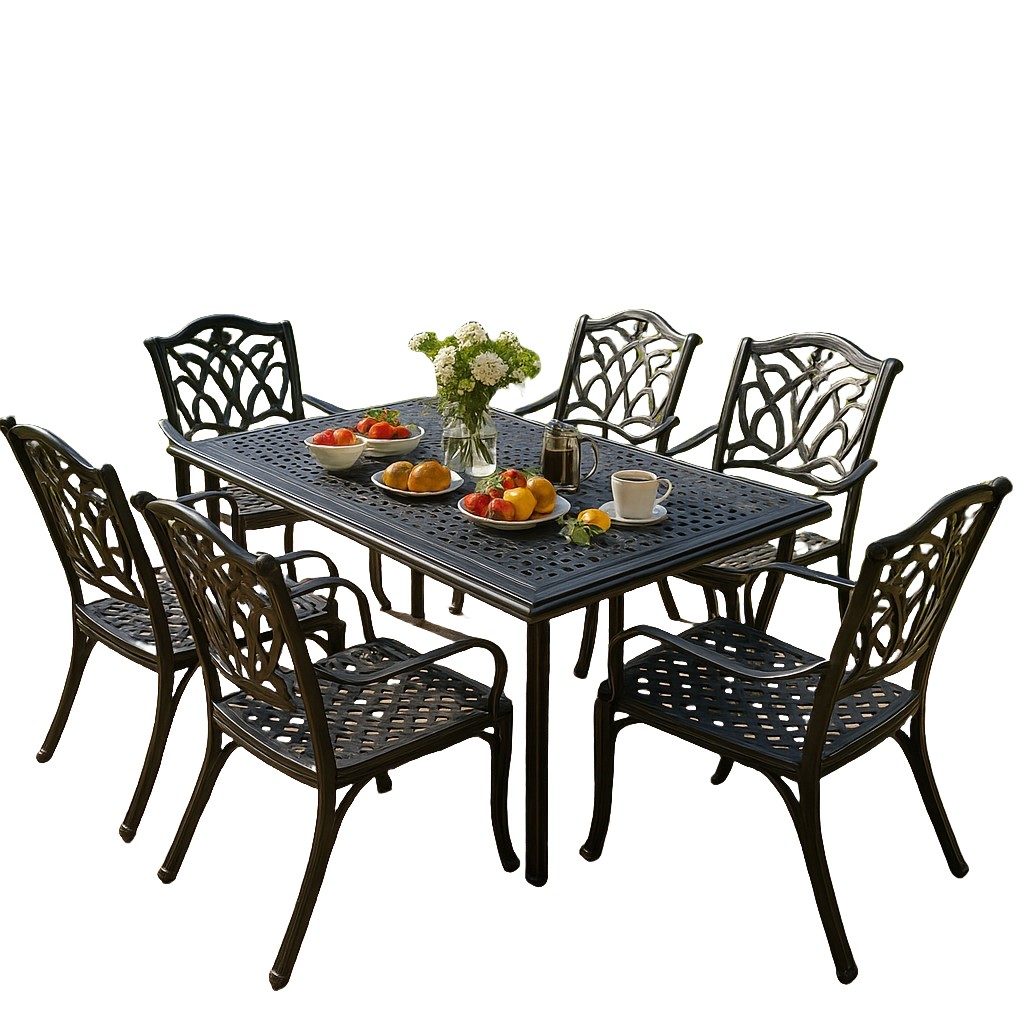 Classic Cast Aluminum Outdoor Dining Set – 7 Piece Garden Patio Set