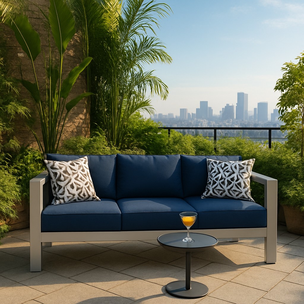 Modern Aluminum Frame Outdoor Sofa – 3 Seater with Cushions